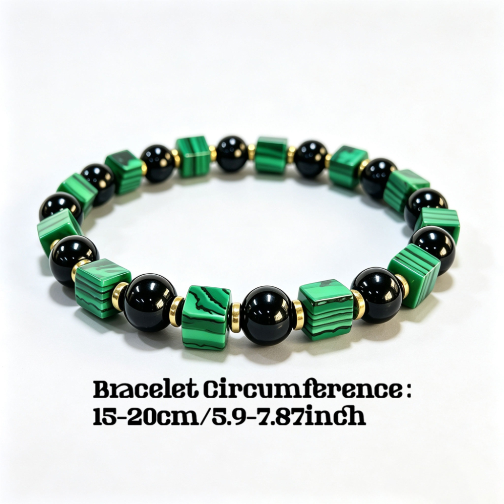 Men's Natural Malachite & Black Onyx Stretch Bracelet, Gift for Him